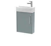 Hudson Reed JNU2361L Juno Compact Modern Cloakroom Wall Hung 1-Door Unit with 1 Tap Hole Left Hand Basin, 440mm, Matt Coastal Grey