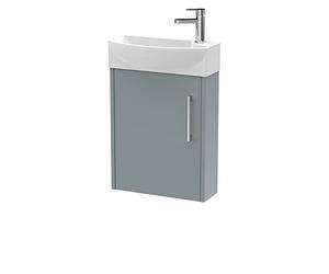 Hudson Reed JNU2361L Juno Modern Cloakroom Wall Hung 1-Door Unit with 1 Tap Hole Left Hand Basin, Coastal Grey