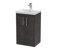 Hudson Reed Juno Floor Standing 2-Door Vanity & Thin-Edge 1 Tap Hole Basin, Refined Sink Vanity Unit, Metallic Slate