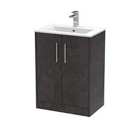 Hudson Reed Juno 600mm Floor Standing 2 Door Vanity & Minimalist Basin - Metallic Slate