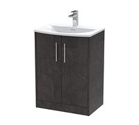 Hudson Reed JNU2603G Juno Floor Standing 2 Door Vanity Unit & Curved Ceramic Basin, 600mm, Matt Metallic Slate