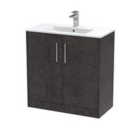 Hudson Reed JNU2605B Juno Floor Standing 2 Door Vanity Unit & Minimalist Ceramic Basin, 800mm, Matt Metallic Slate