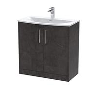 Hudson Reed JNU2605G Juno Floor Standing 2 Door Vanity Unit & Curved Ceramic Basin, 800mm, Matt Metallic Slate