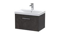Hudson Reed JNU2622D Juno Modern Bathroom Wall Hung 1 Drawer Vanity Basin Unit & Thin-Edge Ceramic Basin, 600mm, Matt Metallic Slate