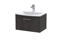 Hudson Reed JNU2622G Juno Wall Hung 1 Drawer Vanity Unit & Curved Ceramic Basin, 600mm, Matt Metallic Slate