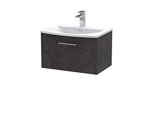 Hudson Reed JNU2622G Juno Wall Hung 1 Drawer Vanity Unit & Curved Ceramic Basin, 600mm, Matt Metallic Slate