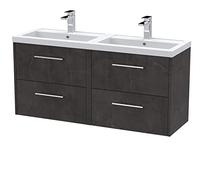 Hudson Reed JNU2624C Juno Wall Hung 4 Drawer Vanity Unit & Polymarble Double Basin, 1200mm, Matt Metallic Slate