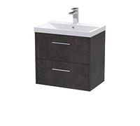 Hudson Reed Juno Matt Wall Hung 2 Drawer Vanity Unit and Thin Edge Ceramic Basin | Metallic Slate | MDF | 600mm