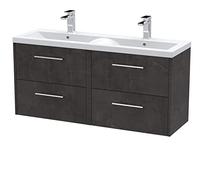 Hudson Reed JNU2624F Juno Wall Hung 4 Drawer Vanity Unit & Ceramic Double Basin, 1200mm, Matt Metallic Slate