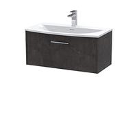 Hudson Reed JNU2625G Juno Modern Bathroom Wall Hung 1 Drawer Vanity Basin Unit & Curved Ceramic Basin, 800mm, Matt Metallic Slate