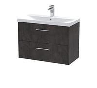Hudson Reed JNU2626D Juno Wall Hung 2 Drawer Vanity Unit & Thin-Edge Ceramic Basin, 800mm, Matt Metallic Slate