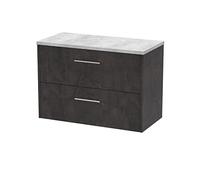 Hudson Reed JNU2626LBG Juno Modern Bathroom Wall Hung 2 Drawer Countertop Vanity & Laminate Worktop, 800mm, Matt Metallic Slate/Bellato Grey