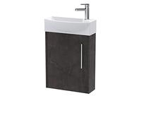 Hudson Reed JNU2661L Juno Modern Bathroom Compact Wall Hung 1 Door Unit & 1 Tap Hole Basin Left Hand, 440mm, Matt Metallic Slate