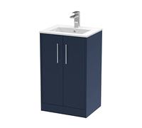 Hudson Reed JNU2901B Juno Modern Bathroom Floor Standing 2 Soft Close Door Vanity Unit and Minimalist Basin, 500mm, Midnight Blue