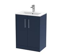 Hudson Reed JNU2903B Juno Modern Bathroom Floor Standing 2 Soft Close Door Vanity Unit and Minimalist Basin, 600mm, Midnight Blue