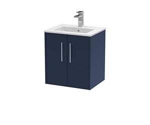 Hudson Reed JNU2921B Juno Modern Bathroom Wall Hung 2 Soft Close Door Vanity Unit and Minimalist Basin, 500mm, Midnight Blue