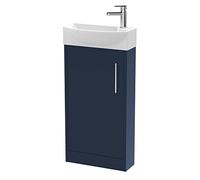 Hudson Reed JNU2921L Juno Compact Modern Cloakroom Floor Standing 1 Soft Close Door Vanity Unit and Basin - Left Hand, 440mm, Midnight Blue