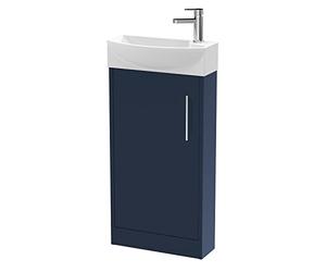 Hudson Reed JNU2921L Juno Compact Modern Cloakroom Floor Standing 1 Soft Close Door Vanity Unit and Basin - Left Hand, 440mm, Midnight Blue