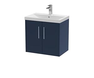 Hudson Reed JNU2923D Juno Modern Bathroom Wall Hung 2 Soft Close Door Vanity Unit and Thin-Edge Basin, 600mm, Midnight Blue
