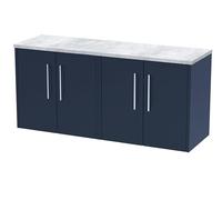 Hudson Reed JNU2923LBG2 Juno Modern Bathroom Wall Hung 4 Soft Close Door Vanity Unit and Bellato Grey Laminate Worktop, 1200mm, Midnight Blue