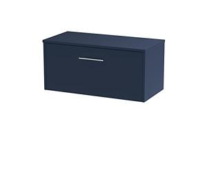 Hudson Reed JNU2925W Juno Modern Bathroom Wall Hung Single Soft Close Drawer Vanity Unit and Colour Coordinating Worktop, 800mm, Midnight Blue