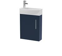 Hudson Reed JNU2961R Juno Modern Cloakroom Wall Hung 1 Soft Close Door Vanity Unit and Basin - Right Hand, 440mm, Midnight Blue