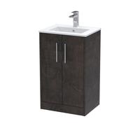 Hudson Reed Juno 500mm Floor Standing 2 Door Vanity Unit With Basin-Metallic Slate