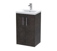 Hudson Reed Juno 510mm Metallic Slate Floor Standing 2 Door Vanity Basin Unit With Handles-Metallic Slate