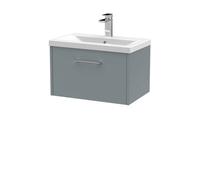 Hudson Reed Juno 600mm Coastal Grey Wall Hung Single Drawer Vanity Unit With 1 Tap Hole Basin-Coastal Grey