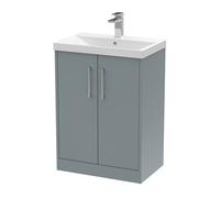 Hudson Reed Juno 600mm Floor Standing 2-Door Vanity Unit With Basin-Coastal Grey
