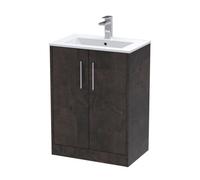 Hudson Reed Juno 600mm Floor Standing 2 Door Vanity Unit With Basin-Metallic Slate