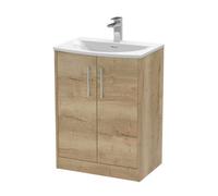 Hudson Reed Juno 600mm Floor Standing 2 Door Vanity & Curved Basin - Autumn Oak
