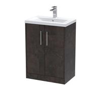 Hudson Reed Juno 600mm Floor Standing 2 Door Vanity & Mid-Edge Basin - Metallic Slate