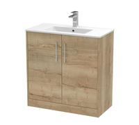 Hudson Reed Juno 800mm 2-Door Floor Standing Vanity Unit With 1 Tap Hole Basin-Autumn Oak