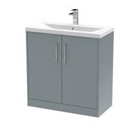 Hudson Reed JNU2305A Juno Modern Bathroom Floor Standing 2-Door Vanity with Mid-Edge Ceramic Basin, 800mm, Matt Coastal Grey