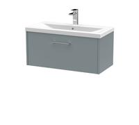Hudson Reed Juno 800mm Coastal Grey Wall Hung Single Drawer Vanity Unit With 1 Tap Hole Basin-Coastal Grey
