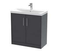 Hudson Reed Juno 800mm Graphite Grey Woodgrain Floor Standing 2-Door Vanity Unit With 1 Tap Hole Bas-Graphite Grey Woodgrain