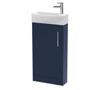 Hudson Reed JNU2921L Juno Compact Modern Cloakroom Floor Standing 1 Soft Close Door Vanity Unit and Basin - Left Hand, 440mm, Midnight Blue
