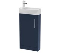 Hudson Reed JNU2921R Juno Compact Modern Cloakroom Floor Standing 1 Soft Close Door Vanity Unit and Basin - Right Hand, 440mm, Midnight Blue