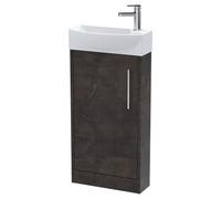 Hudson Reed JNU2621L Juno Modern Bathroom Compact Floor Standing 1 Door Unit & 1 Tap Hole Basin Left Hand, 440mm, Matt Metallic Slate