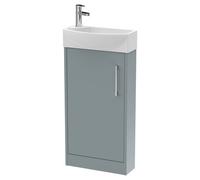 Hudson Reed Juno Compact Matt Single Door Vanity Unit and Right Hand Curved Ceramic Basin | Coastal Grey | MDF | 440mm