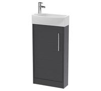 Hudson Reed Juno Compact Matt Single Door Vanity Unit and Right Hand Curved Ceramic Basin | Graphite Grey | MDF | 440mm