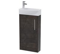 Hudson Reed Juno Compact Matt Single Door Vanity Unit and Right Hand Curved Ceramic Basin | Metallic Slate | MDF | 440mm