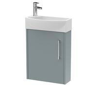Hudson Reed JNU2361R Juno Compact Modern Cloakroom Wall Hung 1-Door Unit with 1 Tap Hole Right Hand Basin, 440mm, Matt Coastal Grey
