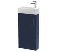 Hudson Reed Juno Compact 1 Door Vanity Unit and Left Hand Basin with 1 Tap Hole | Midnight Blue | MFC | 440mm
