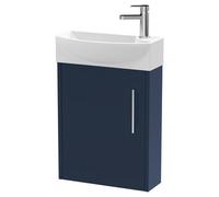 Hudson Reed JNU2961L Juno Modern Cloakroom Wall Hung 1 Soft Close Door Vanity Unit and Basin - Left Hand, 440mm, Midnight Blue