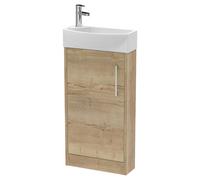 Hudson Reed Juno Compact 440mm Floor Standing 1 Door Unit & 1 Tap Hole Basin RH - Autumn Oak