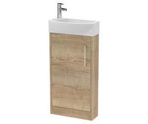 Hudson Reed Juno Compact Woodgrain Single Door Vanity Unit and Right Hand Curved Ceramic Basin | Autumn Oak | MDF | 440mm