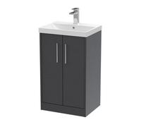 Hudson Reed Juno 500mm Floor Standing 2 Door Vanity & Thin-Edge Basin - Graphite Grey