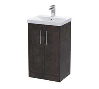 Hudson Reed Juno Floor Standing 2-Door Vanity & Thin-Edge 1 Tap Hole Basin, Refined Sink Vanity Unit, Metallic Slate